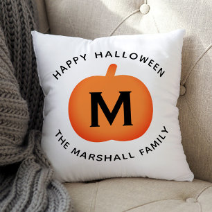 Coussin Citrouille orange classique Monogramme de famille 