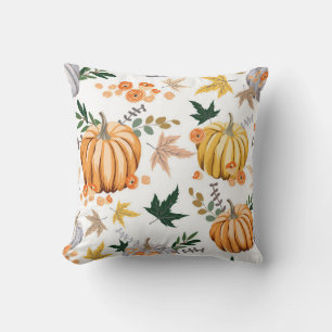 Coussin Citrouille orange d'automne et fleurs motif