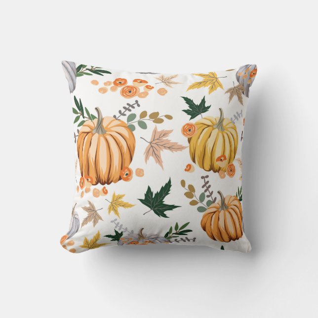 Coussin Citrouille orange d'automne et fleurs motif (Recto)