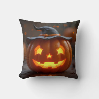 Coussin Citrouille orange d'Halloween portant un casquette