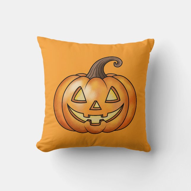 Coussin Citrouille orange Halloween de dessin animé mignon (Recto)