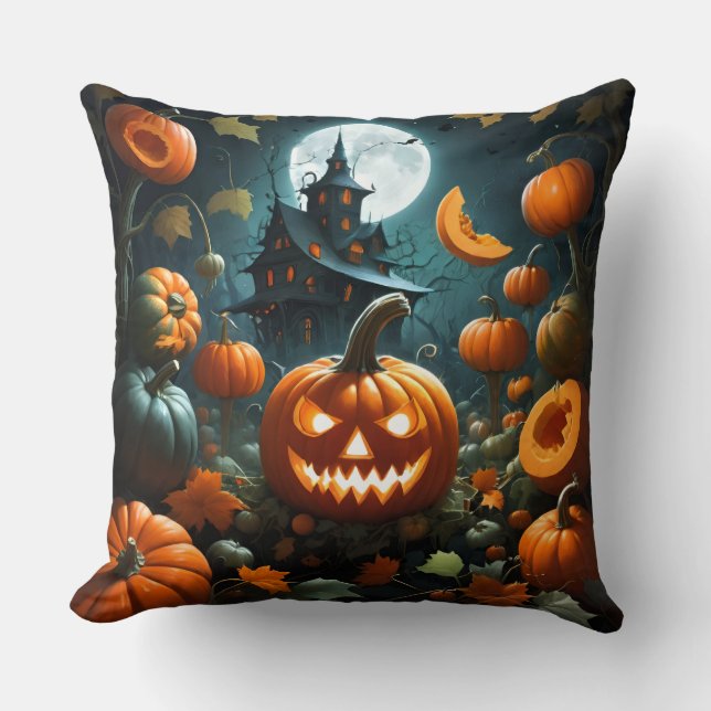Coussin Citrouille orange maléfique (Recto)