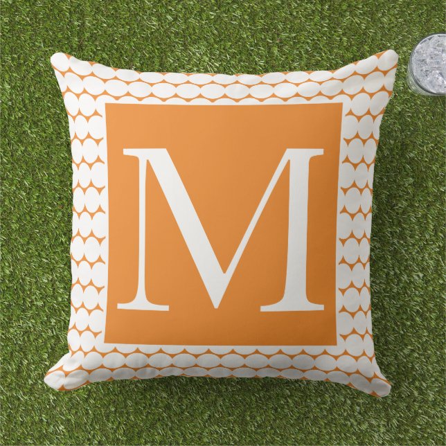 Coussin Citrouille Orange Monogrammes Pois blancs Automne (Herbe)