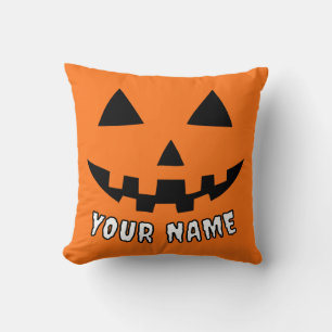 Coussin Citrouille orange personnalisé Halloween Votre Nom
