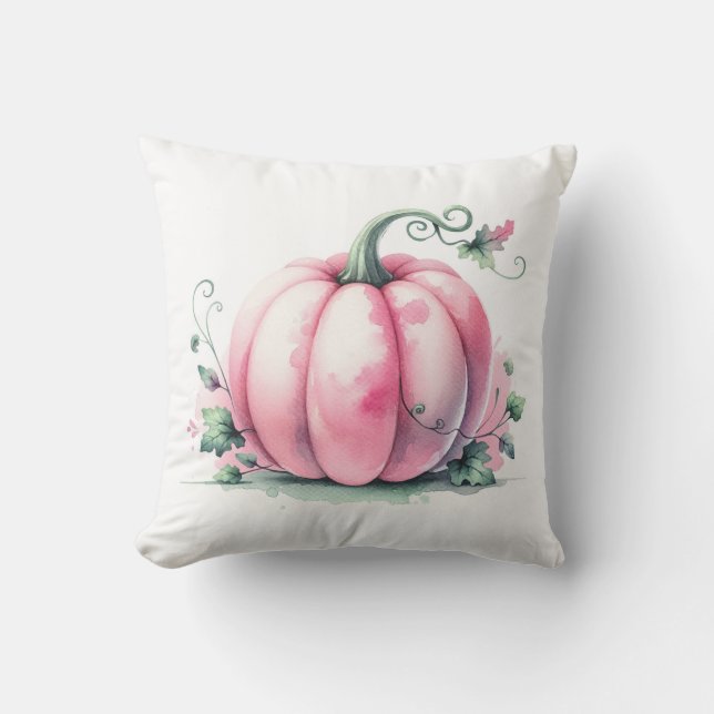 Coussin Citrouille rose aquarelle (Recto)