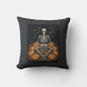 Coussin Citrouille squelette Halloween Design Rétro Vintag