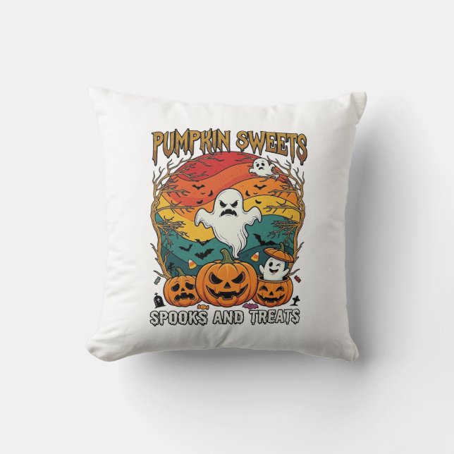 Coussin Citrouille Sucreries Esprits Traitements Halloween (Recto)