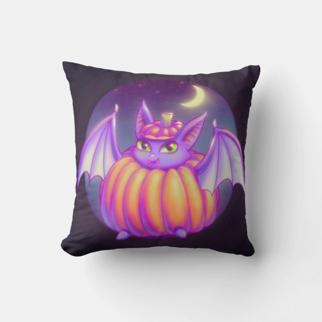 Coussin Citrouille Suit Purple Bat Night Fog Art (Recto)
