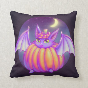 Coussin Citrouille Suit Purple Bat Night Fog Art