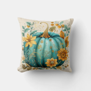Coussin Citrouille turquoise Automne Boho Fall Ecru