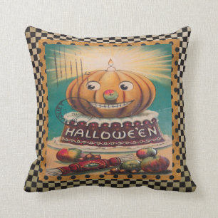 Coussin Citrouille vintage et sucreries