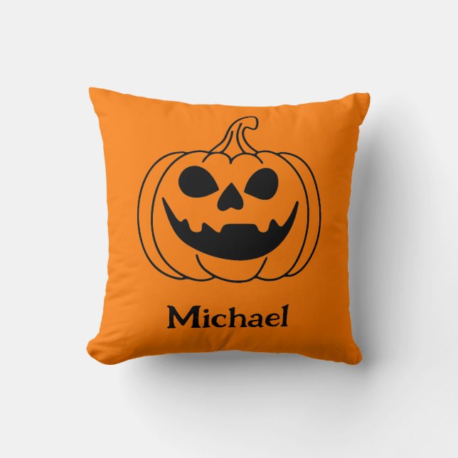 Coussin Citrouille visage Jack O Lanterne avec nom (Recto)
