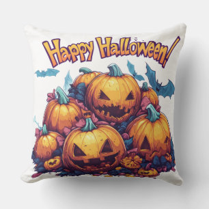 Coussin Citrouilles amusantes 🎃 pour Halloween festif