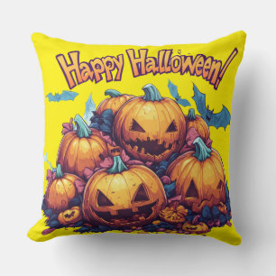 Coussin Citrouilles amusantes 🎃 pour Halloween festif