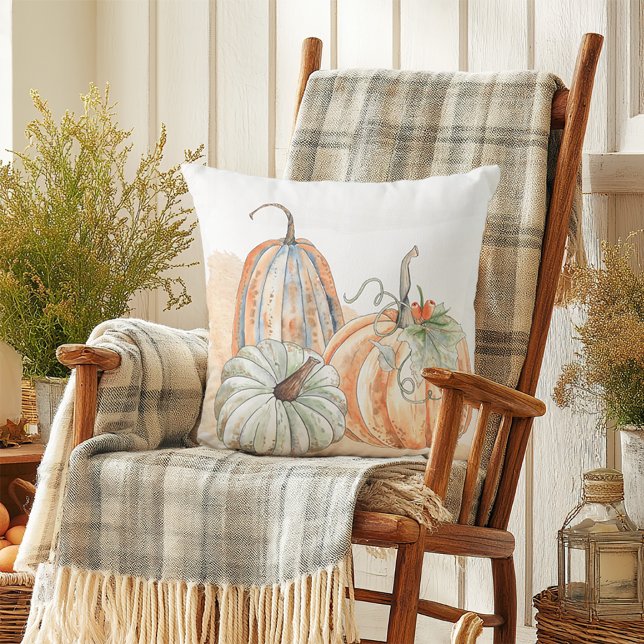 Coussin Citrouilles aquarelles d'automne (Cozy Fall Home Decorative Throw Pillow)