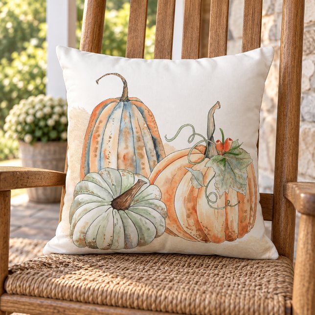 Coussin Citrouilles aquarelles d'automne (Cozy Fall Home Decorative Throw Pillow)