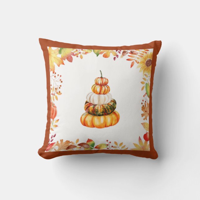Coussin Citrouilles aquarelles de ferme d'automne (Recto)