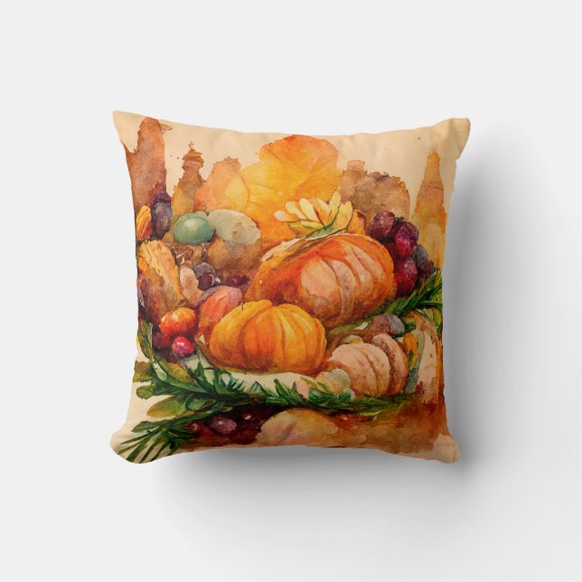 Coussin Citrouilles aquarelles de ferme rustique récolte a (Recto)