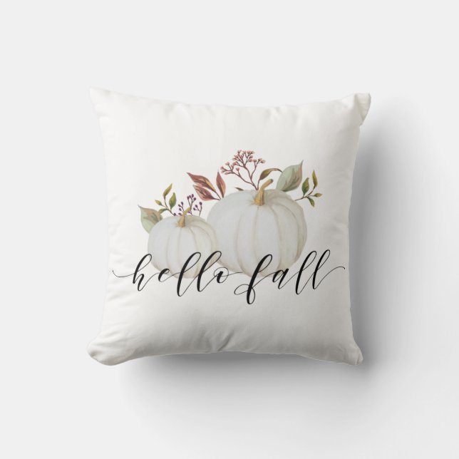 Coussin Citrouilles blanches aquarelle rustique Bonjour Au (Recto)