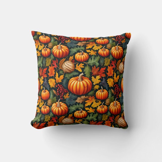 Coussin Citrouilles dans les feuilles avec des baies (Recto)