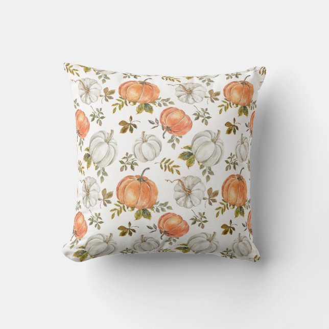Coussin Citrouilles d'aquarelle et Motif d'automne de feui (Recto)