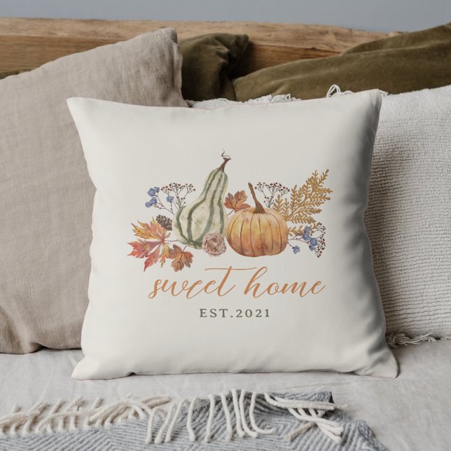Coussin Citrouilles d'automne à l'aquarelle Sweet Home (Créateur téléchargé)