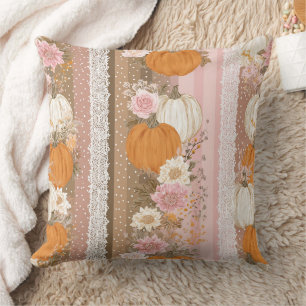 Coussin Citrouilles d'automne & dentelle fleurie Motif san