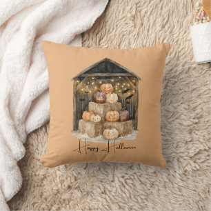 Coussin Citrouilles de grange Chauves-souris Foins Hallowe