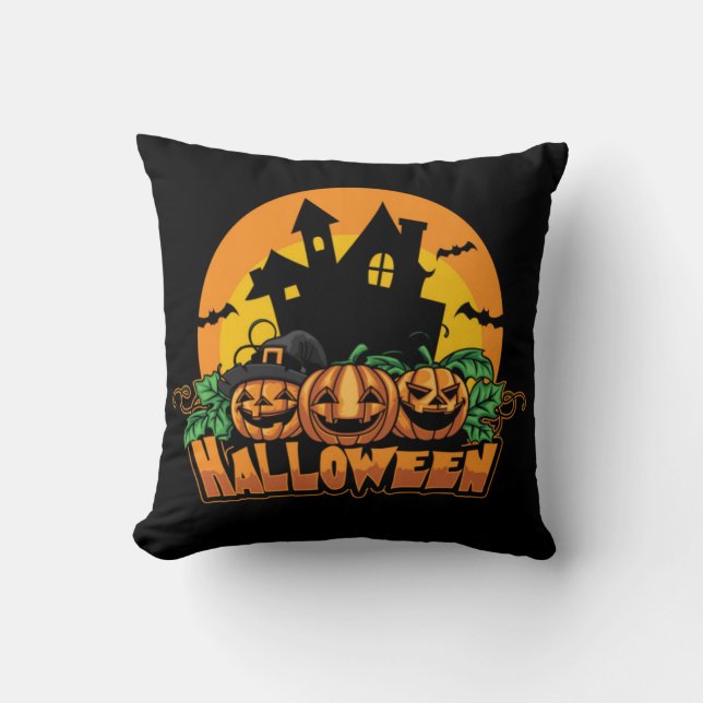 Coussin Citrouilles de maison hantée d'Halloween (Recto)
