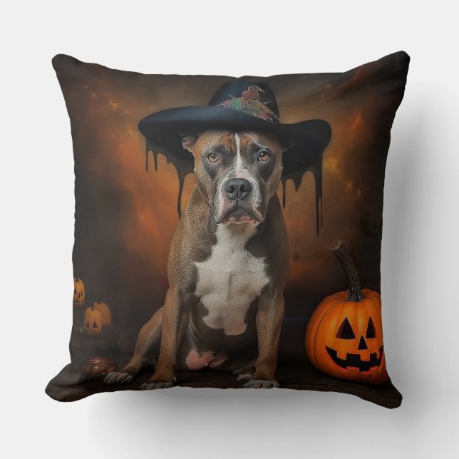 Coussin Citrouilles d'Halloween effrayantes American Staff (Recto)