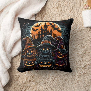 Coussin Citrouilles d'Halloween festifs brille sous le cla
