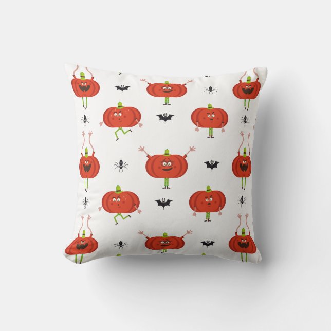 Coussin Citrouilles d'halloween mignonnes, araignée et mot (Recto)