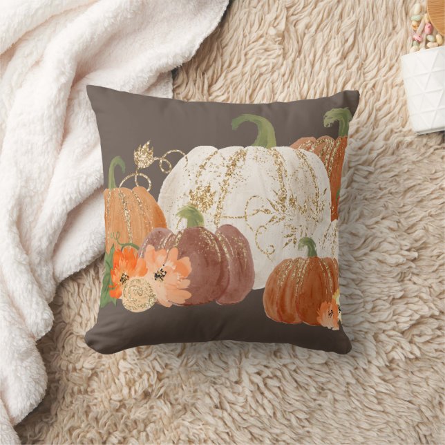 Coussin Citrouilles dorées blanches orange pour l'automne  (Couverture)