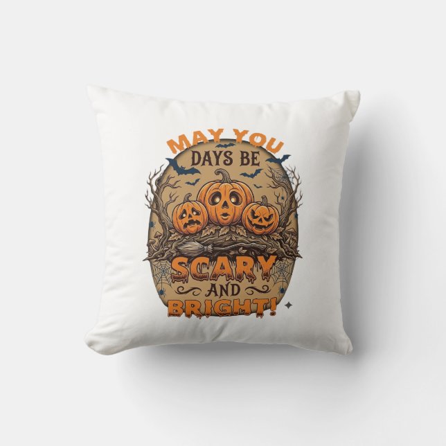 Coussin Citrouilles effrayantes et lumineuses d'Halloween  (Recto)