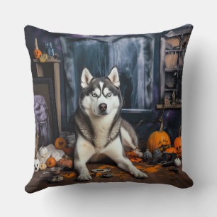 Coussin Citrouilles Épouvantables Halloween Husky Sibérien
