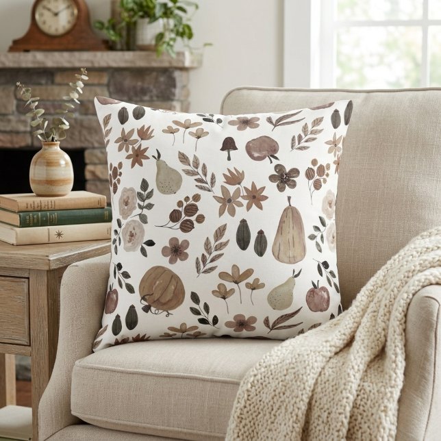 Coussin Citrouilles et feuillage de la récolte d'automne a (Muted Autumn Harvest Pumpkins and Foliage Throw Pillow)