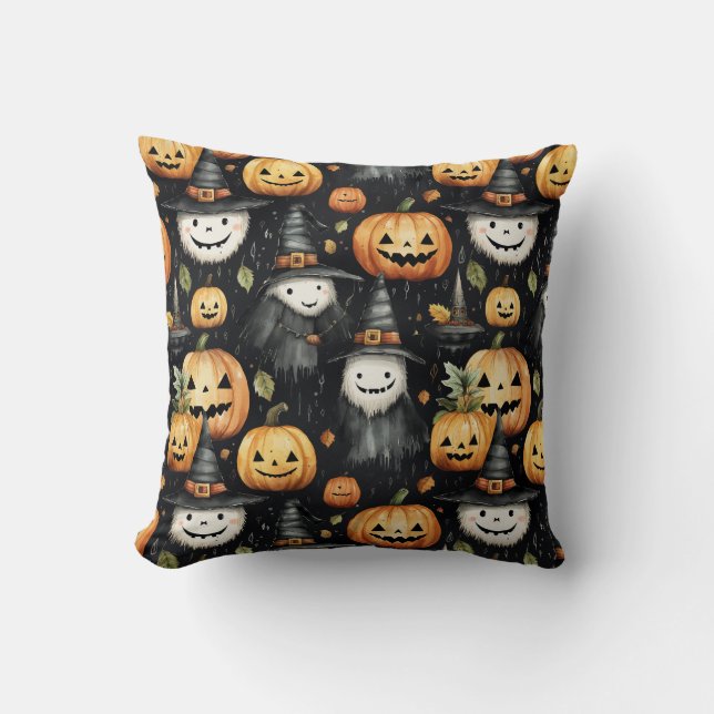 Coussin Citrouilles et monstres Halloween  (Recto)