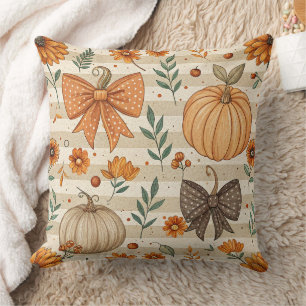 Coussin Citrouilles et rubans orange de ferme neutre