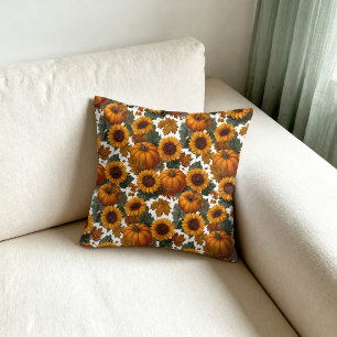 Coussin Citrouilles et Tournesols Motif d'Automne