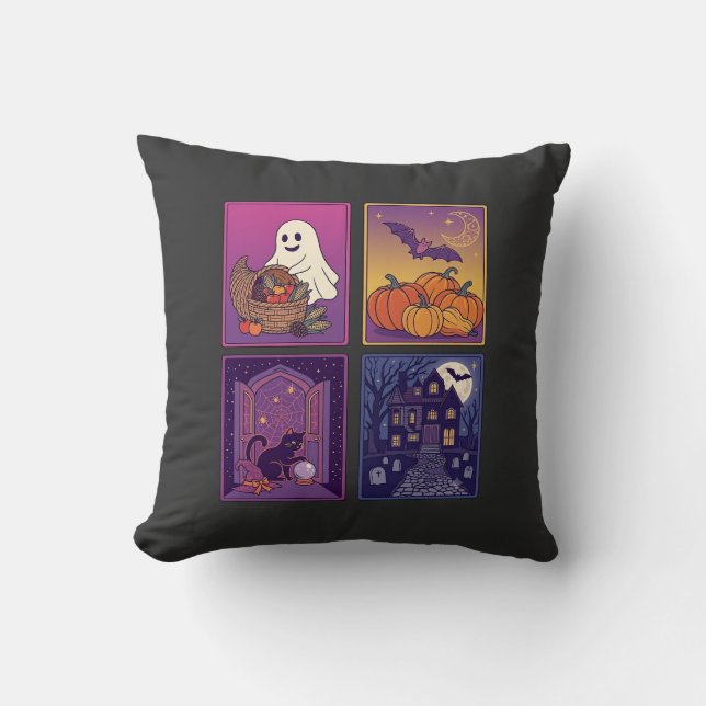 Coussin Citrouilles fantômes d'Halloween Maison hantée Cha (Recto)