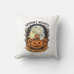 Coussin Citrouilles fantômes mignonnes Gravure vintage Art