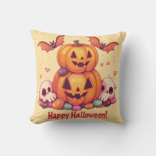 Coussin Citrouilles Halloween mignonnes 🎃 et bonbons fun