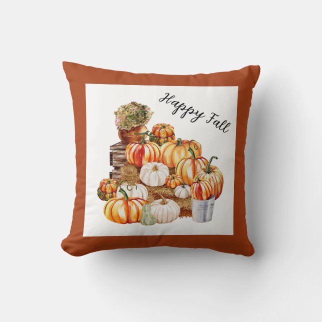 Coussin Citrouilles heureuses de la ferme d'automne (Recto)