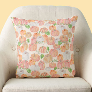 Coussin Citrouilles orange aquarelle fantaisiste d'automne