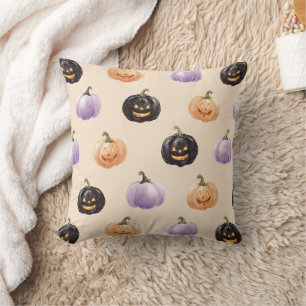 Coussin Citrouilles Orange Noir Violet