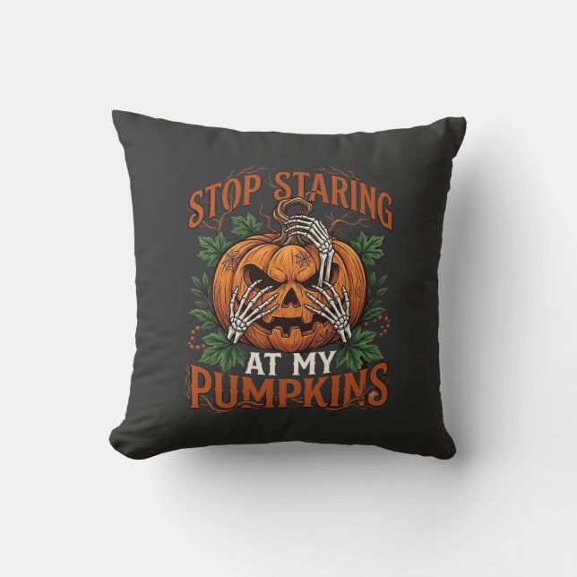 Coussin Citrouilles Regard Fixe Halloween Mains de Squelet (Recto)