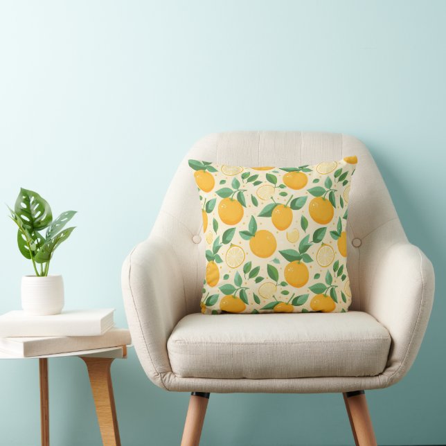 Coussin Citrus citron jaune motif de fruits tropicaux (Chaise)