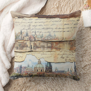Coussin Cityscape européenne vintage avec lettre manuscrit