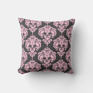 Coussin Clair rose & gris Damask Moderne Motif élégant