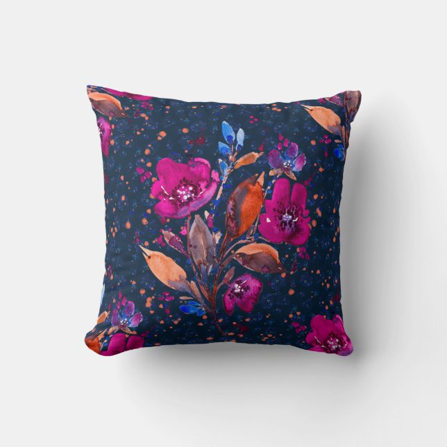 Coussin Claire - Récolte de fleurs en bleu de minuit (Recto)